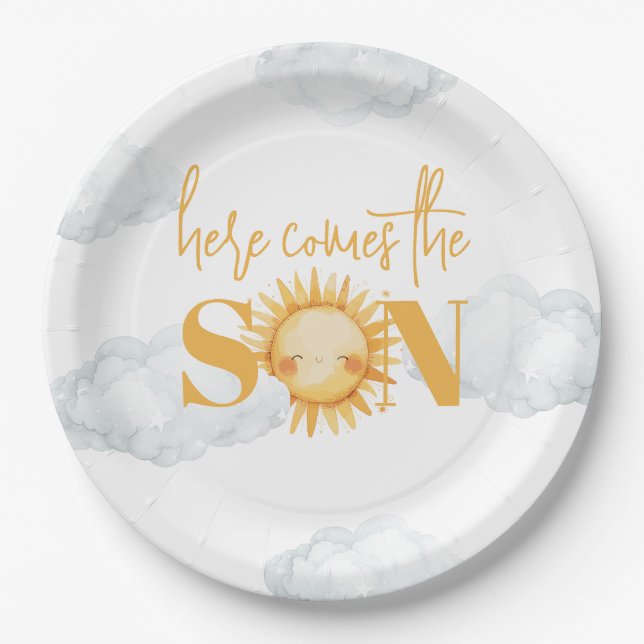 Assiettes En Carton Voici Le Baby shower Son Sunshine (Devant)