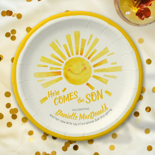 Assiettes En Carton Voici le fils le soleil jaune baby shower