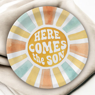 Assiettes En Carton Voici venir le fils Retro Sunshine Baby Shower