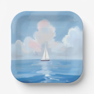 Assiettes En Carton Voile dans le bleu Peinture de voilier côtier oc