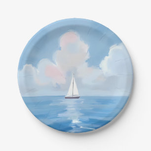 Assiettes En Carton Voile dans le Bleu   Peinture de voilier côtier oc