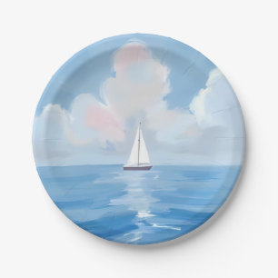 Assiettes En Carton Voile dans le bleu   Peinture océanique de voilier