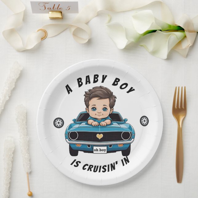 Assiettes En Carton Voiture Classique Voiture Baby Boy Cruisin' Dans D (Mariage)