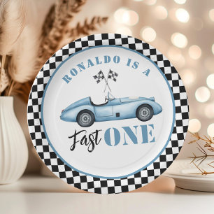 Assiettes En Carton Voiture de course Fast One Blue Boy 1er anniversai