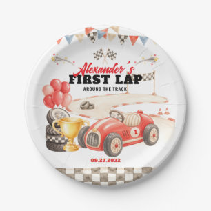 Assiettes En Carton Voiture de course rétro premier tour autour de la