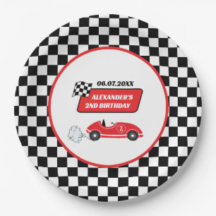 Assiettes En Carton Voiture de course rouge rétro garçon 2e anniversai