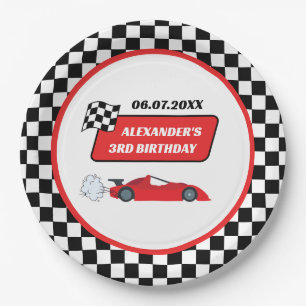 Assiettes En Carton Voiture de course rouge rétro garçon 3e anniversai