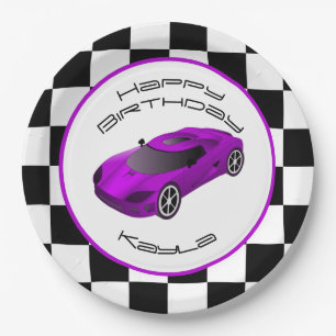 Assiettes En Carton Voiture de course violette Fête d'anniversaire