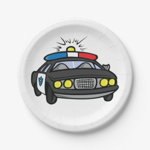 Assiettes En Carton Voiture de police avec lumières de sirène clignota