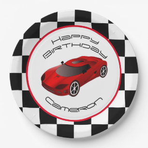 Assiettes En Carton Voiture rouge  Fête d'anniversaire personnalisée
