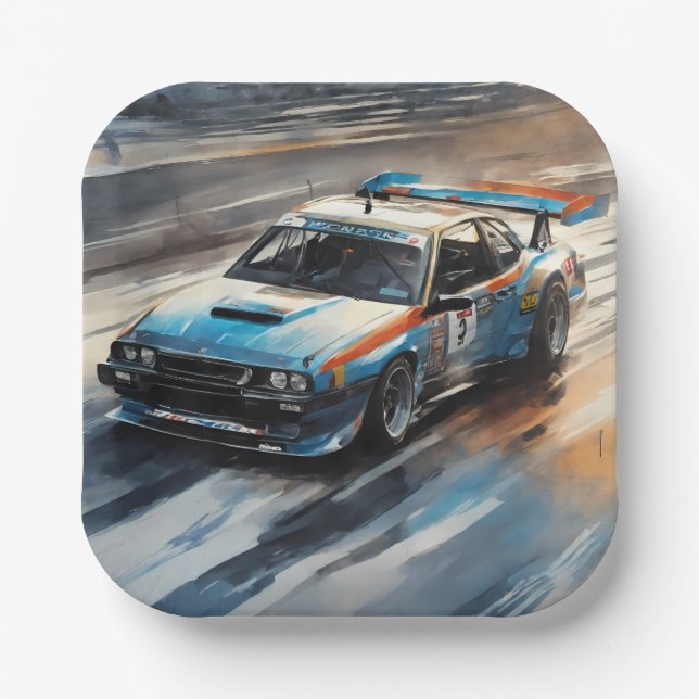 Assiettes En Carton Voiture Sporty Blue Racing (Recto)