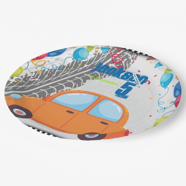 Assiettes En Carton Voitures et pistes Design d'anniversaire (Angle)