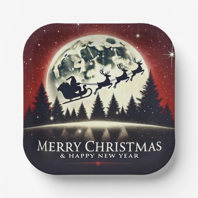 Assiettes En Carton Volant Silhouetté Père Noël et Reindeer (Recto)
