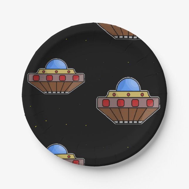 Assiettes En Carton Voler dans l'espace noir (Devant)