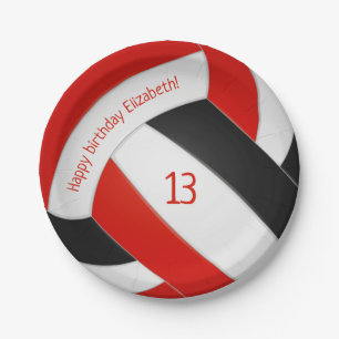 Assiettes En Carton volley-ball noir rouge filles garçons sport annive