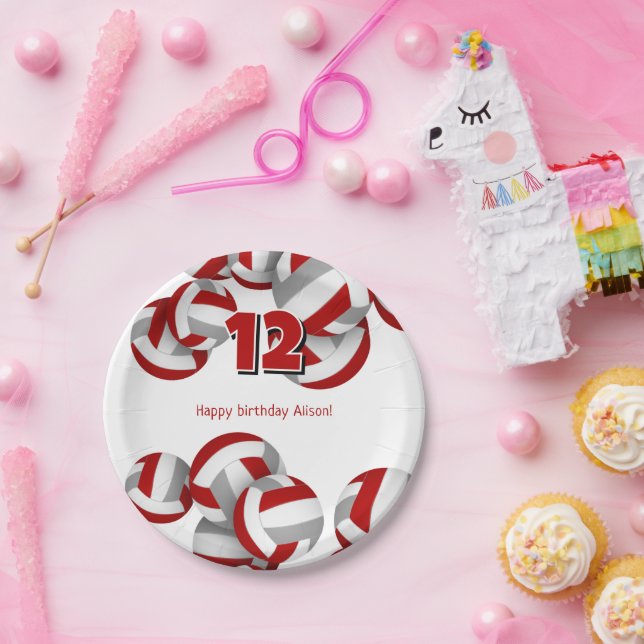 Assiettes En Carton volley gris rouge filles garçons fête d'anniversai (Fête)