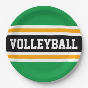Assiettes En Carton VOLLEYBALL Amusant Vert Clair Noir Orange Rayures 
