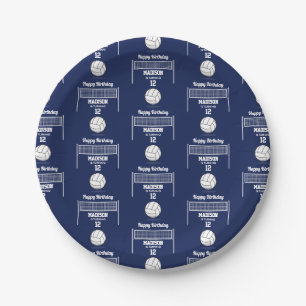 Assiettes En Carton Volleyball Ball & Net Marine Blue Anniversaire Nom