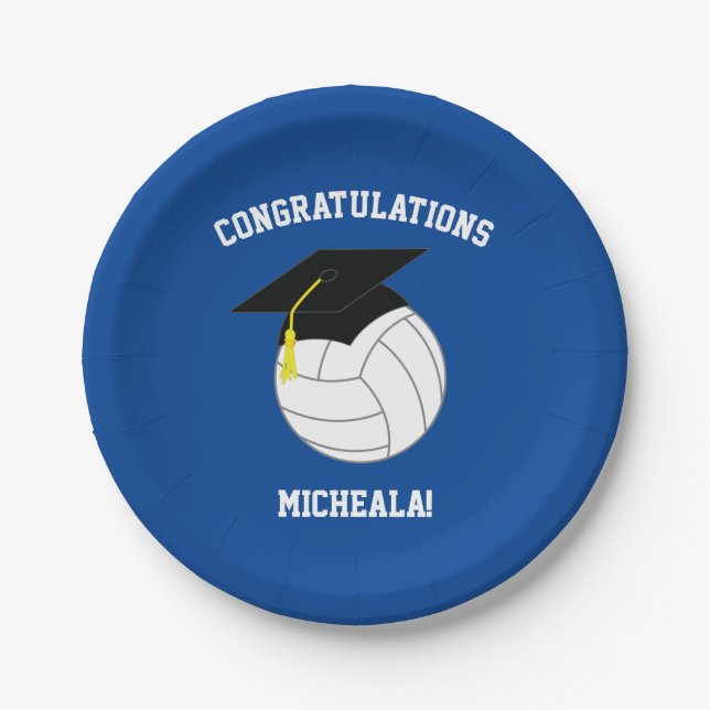 Assiettes En Carton Volleyball Graduation Sports Blue (Devant)