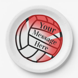 Assiettes En Carton Volleyball rouge - Partie papier personnalisée