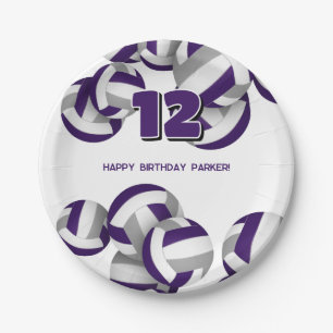 Assiettes En Carton volleyballs gris violet fête d'anniversaire enfant