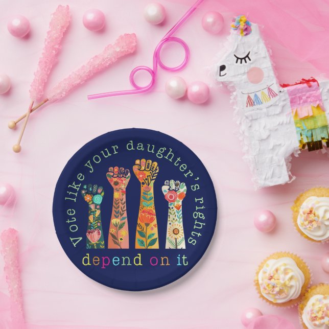 Assiettes En Carton Votez comme les droits de votre fille en dépendent (Fête)