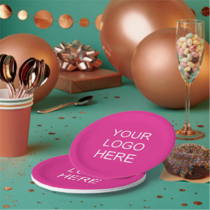 Assiettes En Carton Votre entreprise Logo Texte Wow Pink Party