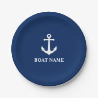 Votre nom de bateau Ancre Vintage Marine Blue 7"