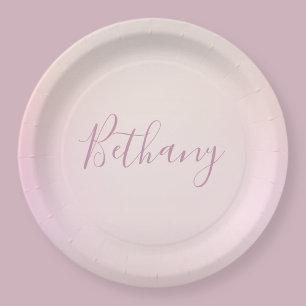 Assiettes En Carton Votre nom Elegant Script Soft Ombre