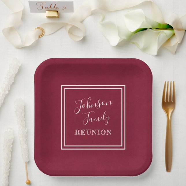 Assiettes En Carton Votre nom Family Reunion Script Bourgogne (Mariage)