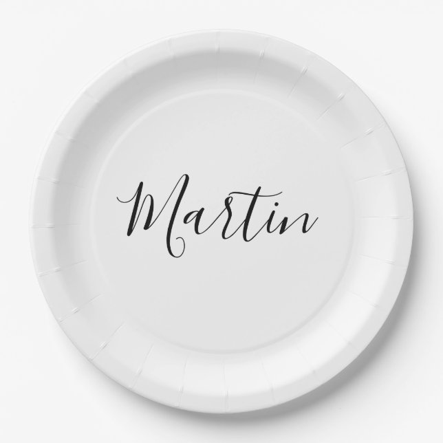 Assiettes En Carton Votre nom | Script élégant (Devant)