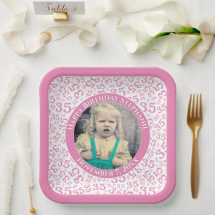 Assiettes En Carton Votre photo 35 Motif au hasard rose/blanc