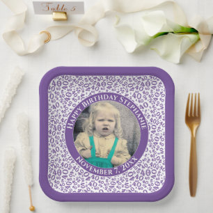 Assiettes En Carton Votre photo 40 Motif de numéro aléatoire violet/bl