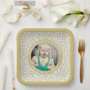 Assiettes En Carton Votre Photo 45 Motif de Nombre Aléatoire Or/Blanc 