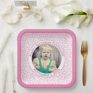 Assiettes En Carton Votre Photo 45 Motif Numérique Aléatoire Rose/Blan