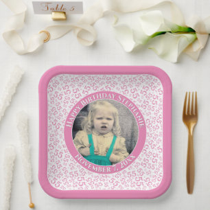 Assiettes En Carton Votre Photo 55 Motif Numérique Aléatoire Rose/Blan