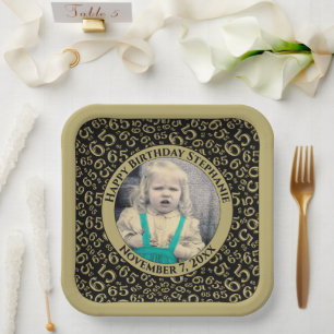 Assiettes En Carton Votre Photo 65 Motif de Nombre Aléatoire Noir/Or