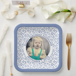 Assiettes En Carton Votre Photo 65 Motif Numérique Aléatoire Bleu/Blan