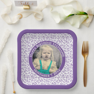 Assiettes En Carton Votre photo 85 Motif au hasard violet/blanc