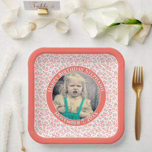 Assiettes En Carton Votre photo 85 Nombre aléatoire Motif Coral/Blanc