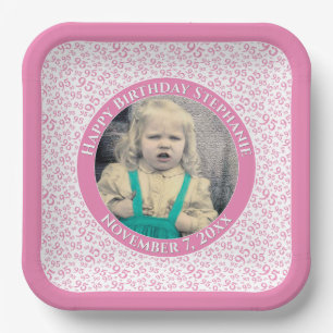 Assiettes En Carton Votre photo 95 au hasard Motif rose/blanc