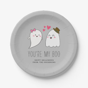 Assiettes En Carton Vous êtes mon Boo Halloween Kawaii Ghost Cute Grey