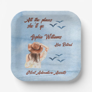 Assiettes En Carton Voyage à la retraite thème de la fête femme aquare