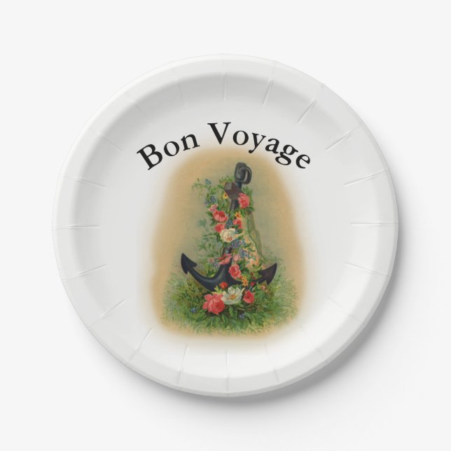 Assiettes En Carton Voyage de fève avec l'Ancre et les fleurs (Devant)