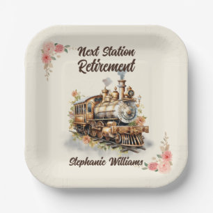 Assiettes En Carton Voyage de retraite Train Vintage de fête à thème