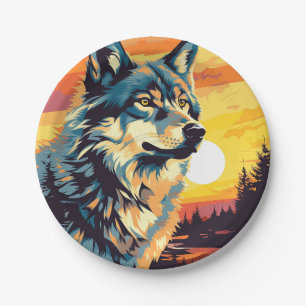 Assiettes En Carton Voyage impressionniste de loup majestueux