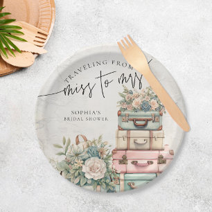 Assiettes En Carton Voyager Mlle à Mme Vintage Floral Fête des mariées