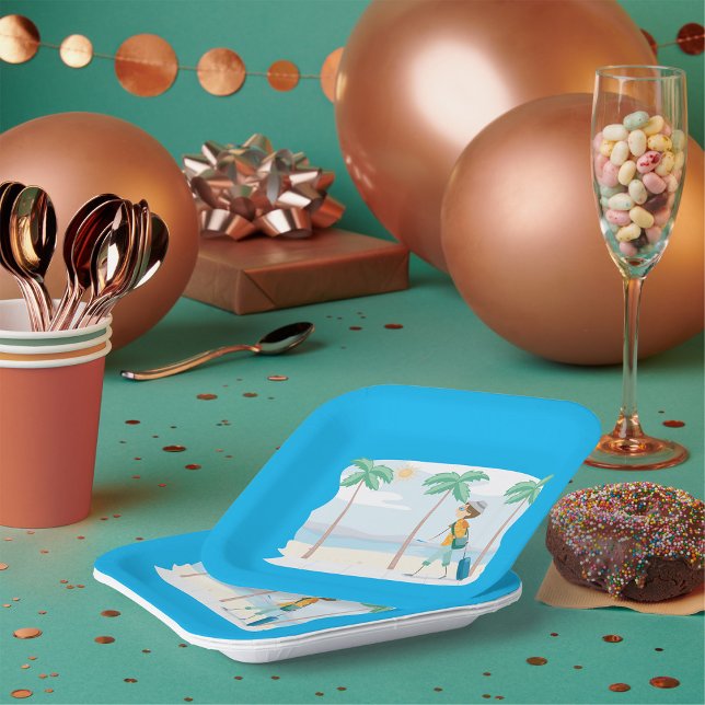 Assiettes En Carton Voyageur de vacances Tropical Fun Beach Travel (Créateur téléchargé)