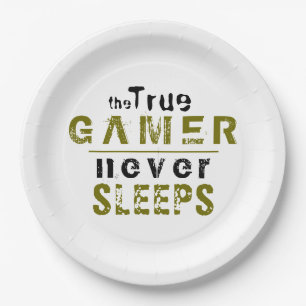 Assiettes En Carton Vrai Gamer ne dort jamais Typographie Gamer