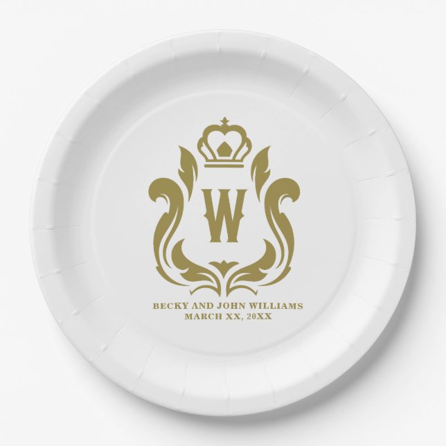 Assiettes En Carton W Monogramme Gold Crest (Devant)